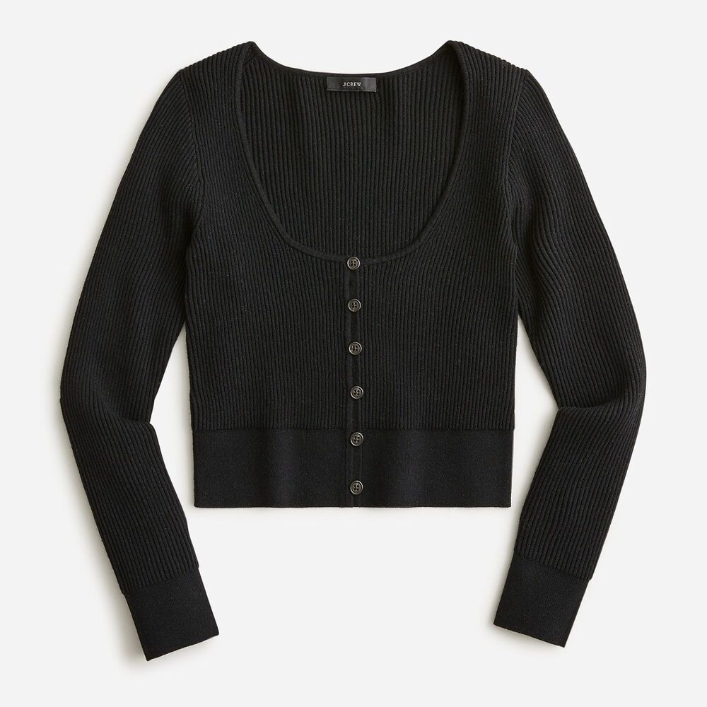 NEW NWT JCREW Scoopneck Ribbed Cardigan Top Black Medium